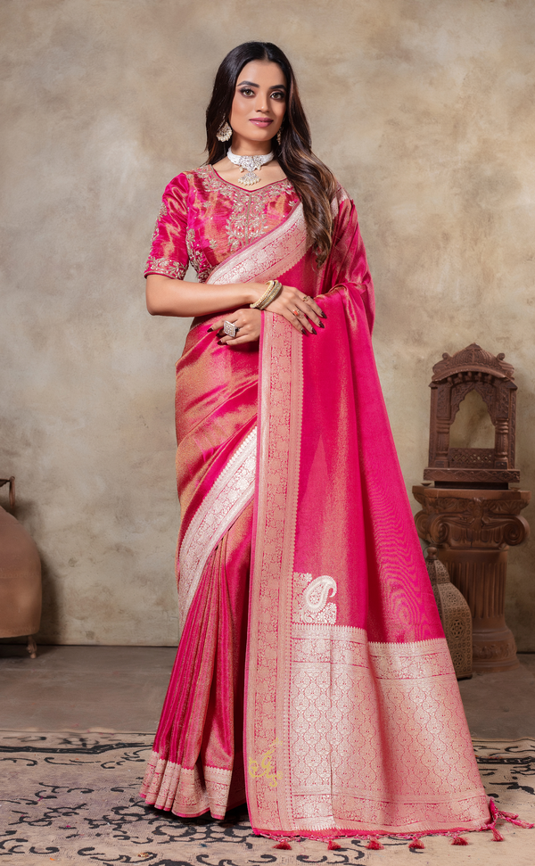 Royal Rani: Regal Vegan Tissue Georgette Saree with Styled Blouse