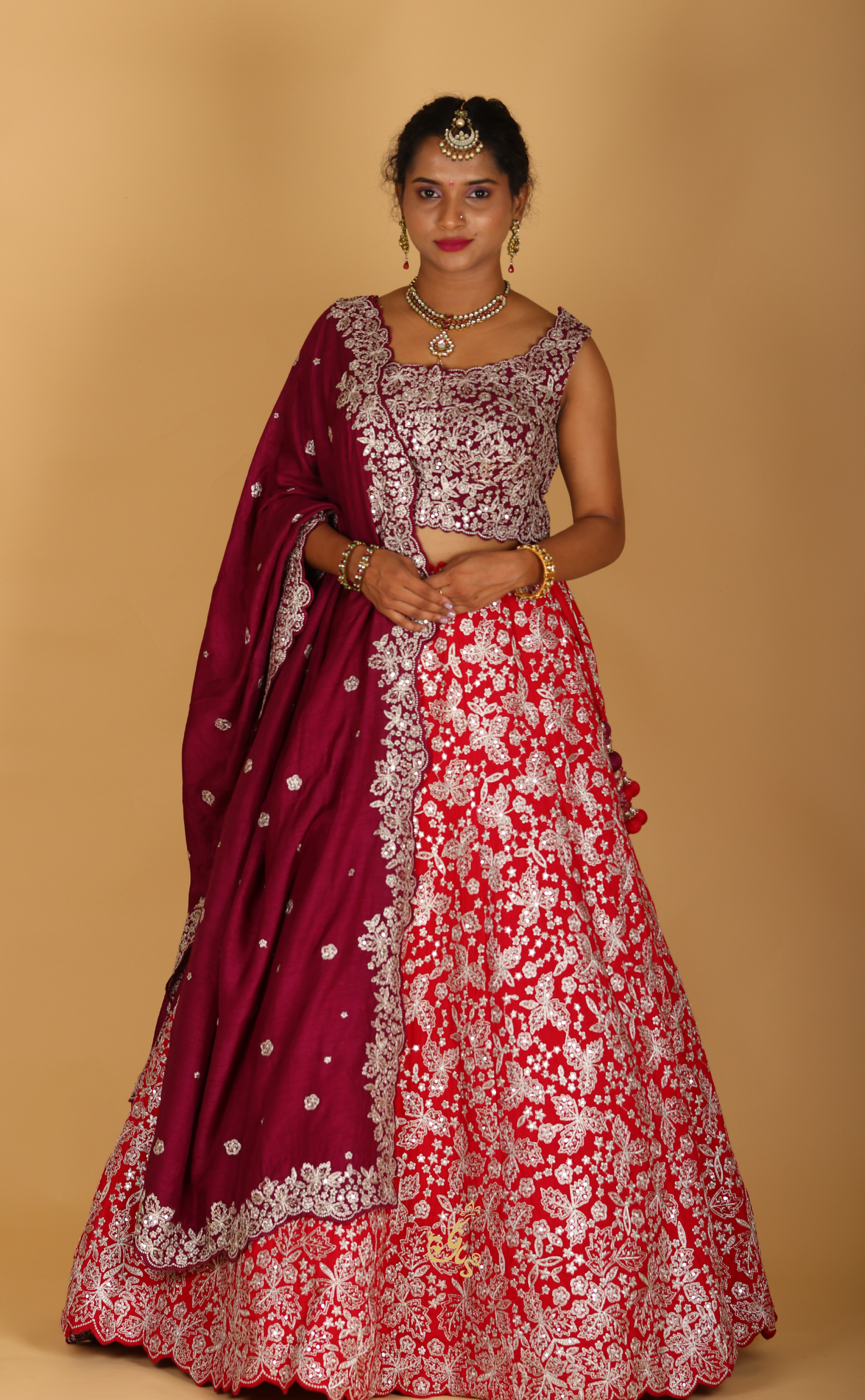 Rani Embroidery Lehenga In Vegan Raw Silk