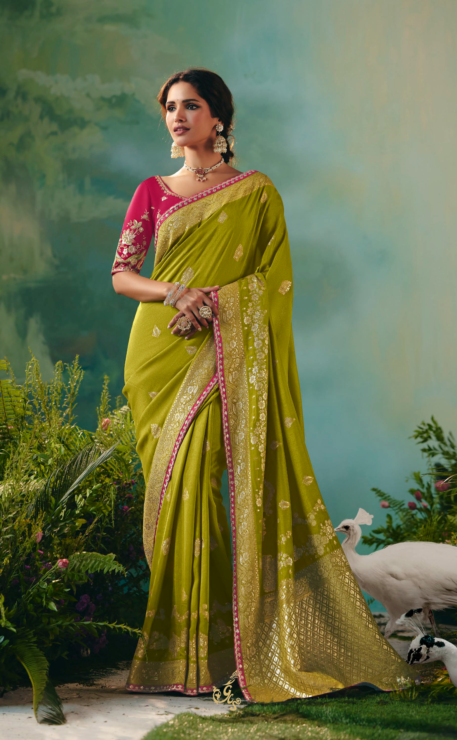 Mehendi Green Vegan Muga Silk Saree – A Blend of Heritage & Elegance