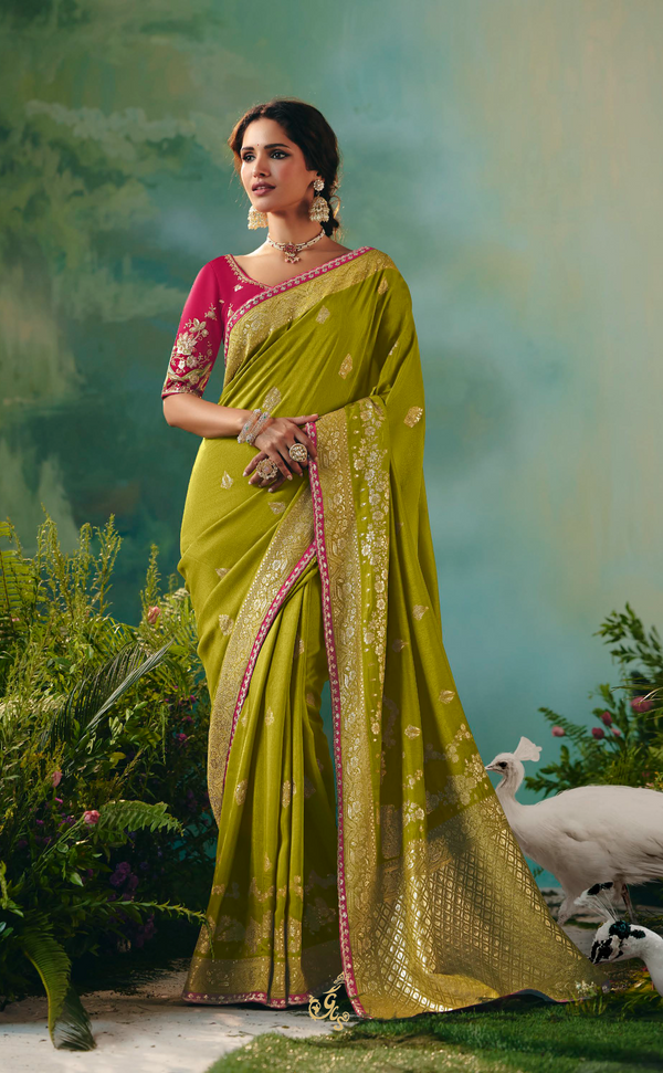 Mehendi Green Vegan Muga Silk Saree – A Blend of Heritage & Elegance