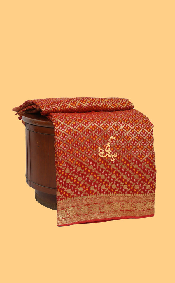 Red Vegan Khaddi Georgette Bandhani Saree