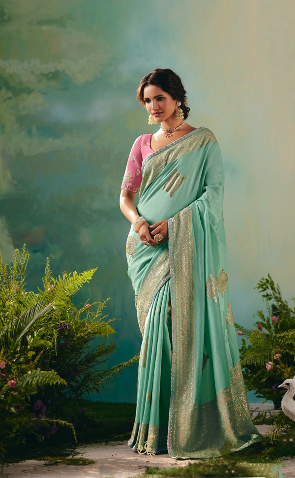 Pista Charm 🌿 | The Vegan Muga Silk Saree Edit