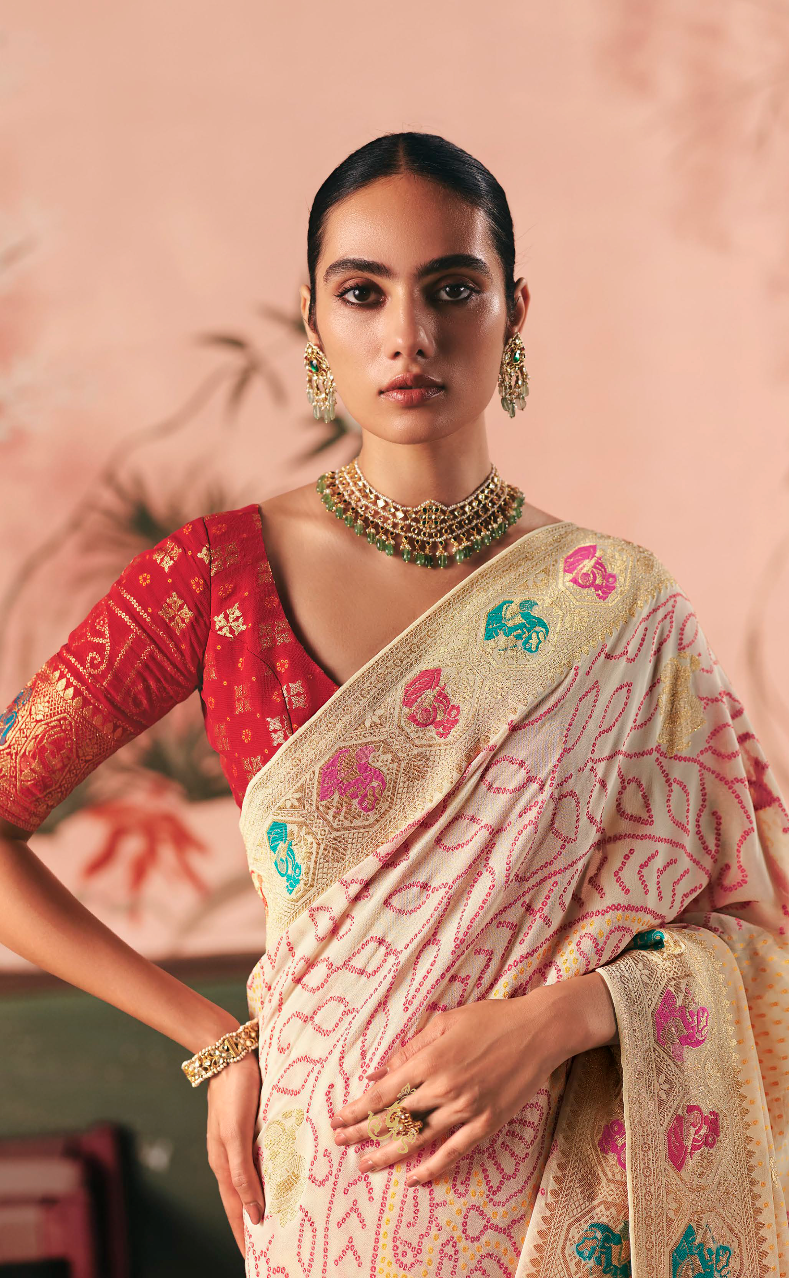 Off-White Upada Vegan Khaddi Georgette Bandhani