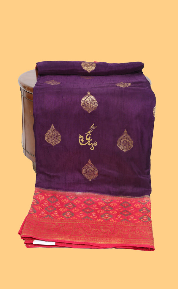 Purple Vegan Dola Silk Contrast Patola Border