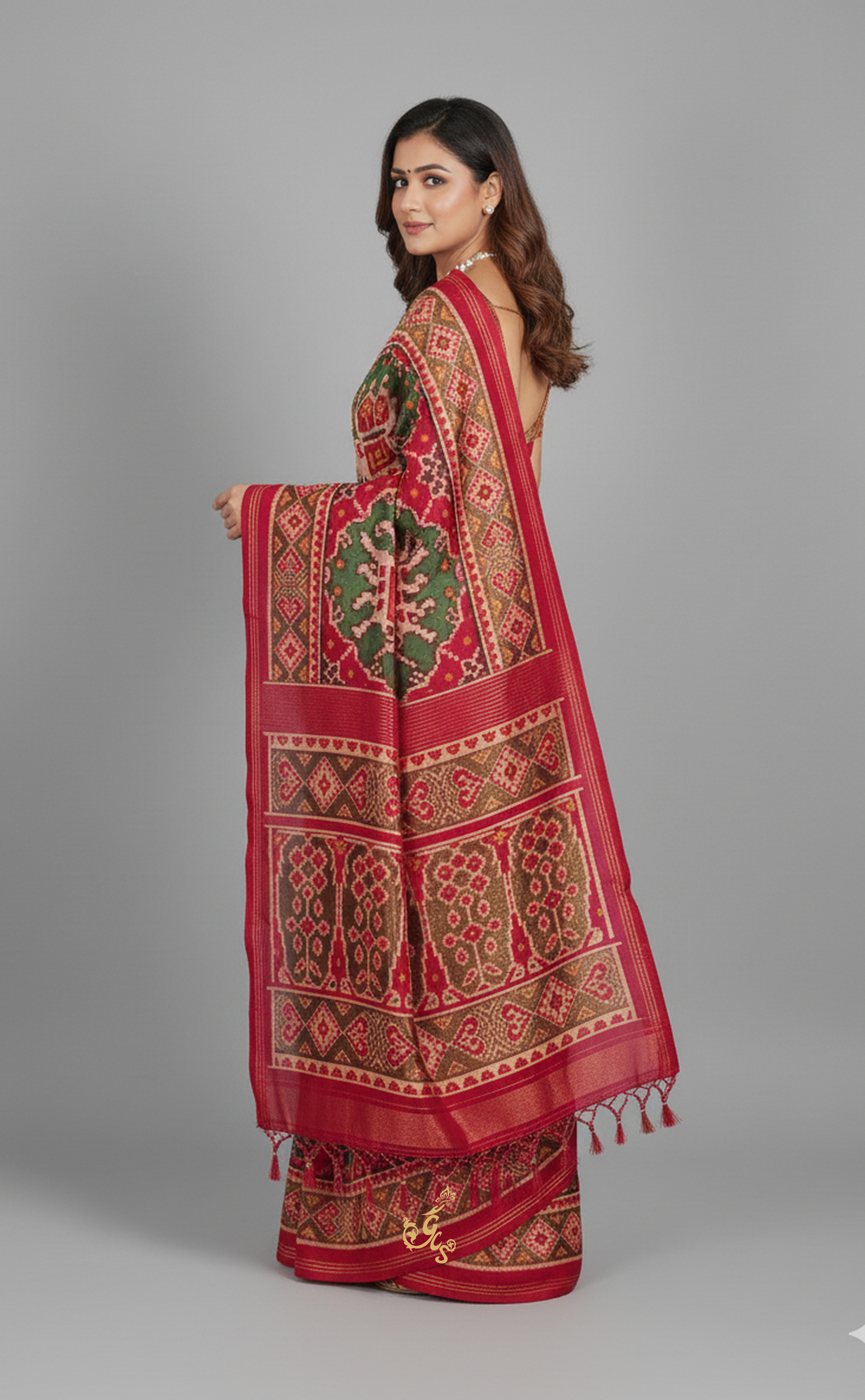 Dual-Tone Red & Green Patola Saree in Vegan Silk