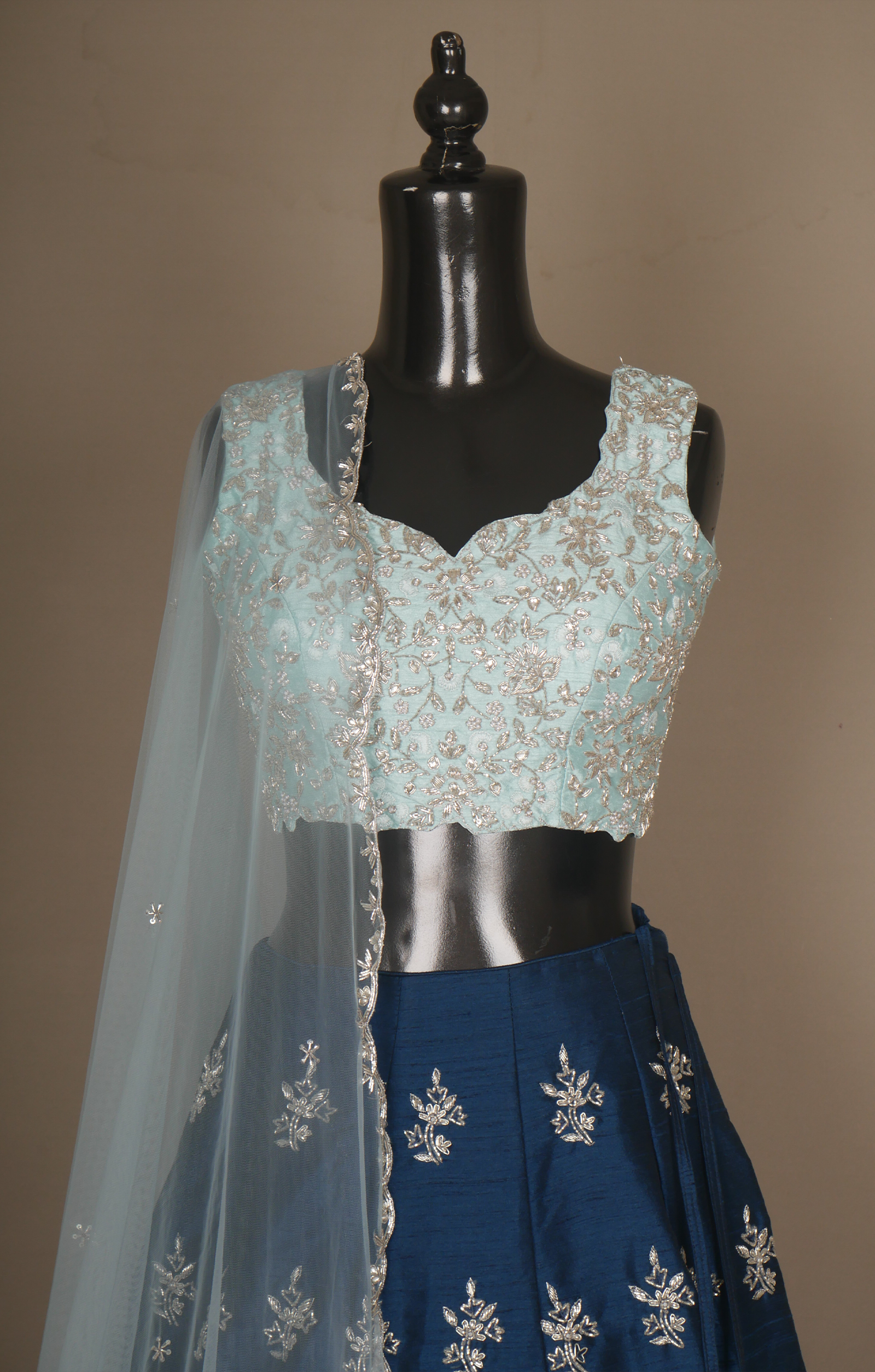 Vegan Raw Silk Lehenga with Zardosi And Cutdana Work