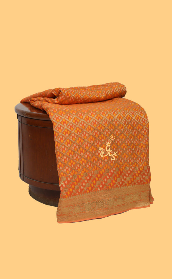 Orange Vegan Khaddi Georgette Bandhani Saree