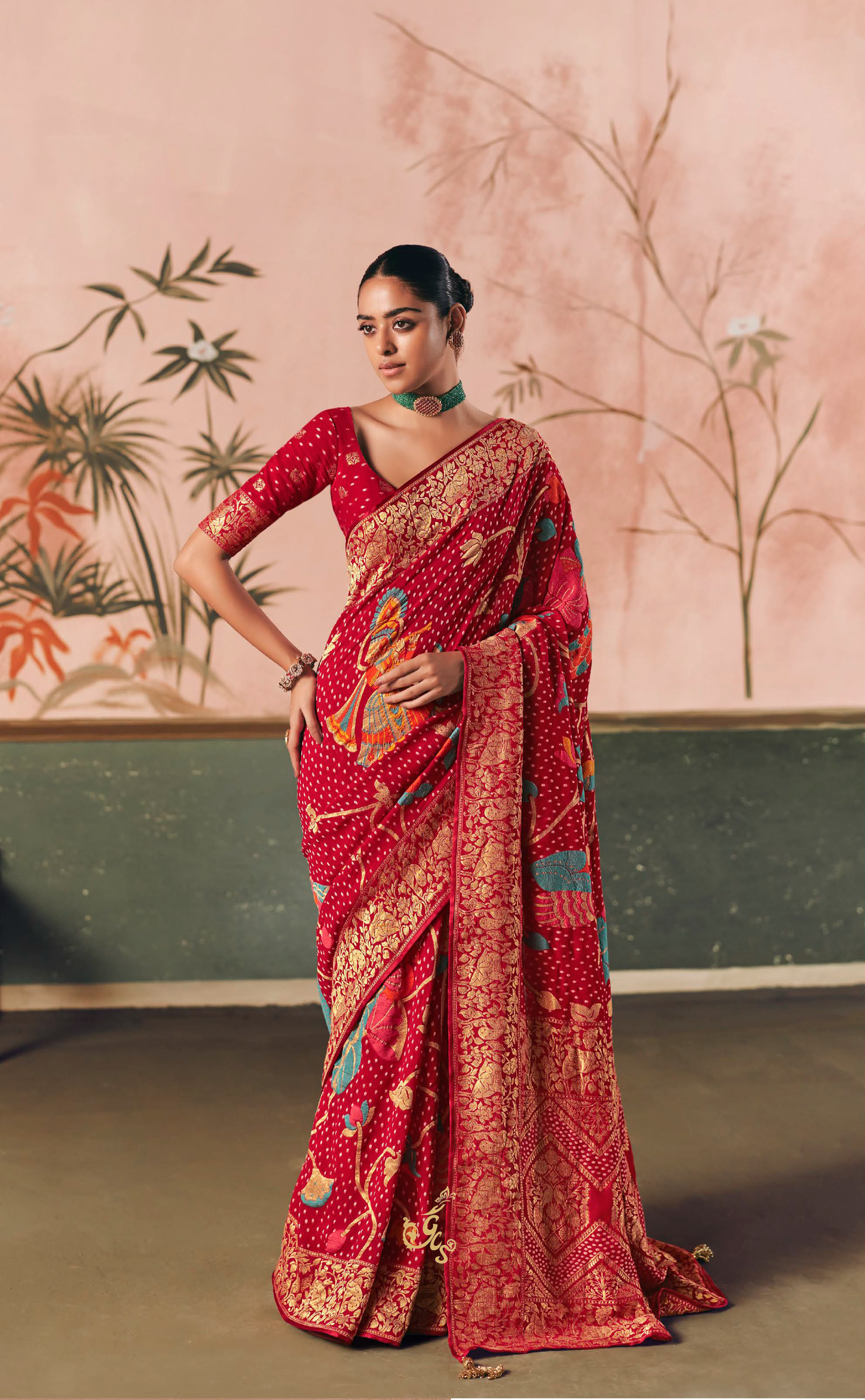 Red Upada Vegan Khaddi Georgette Bandhani