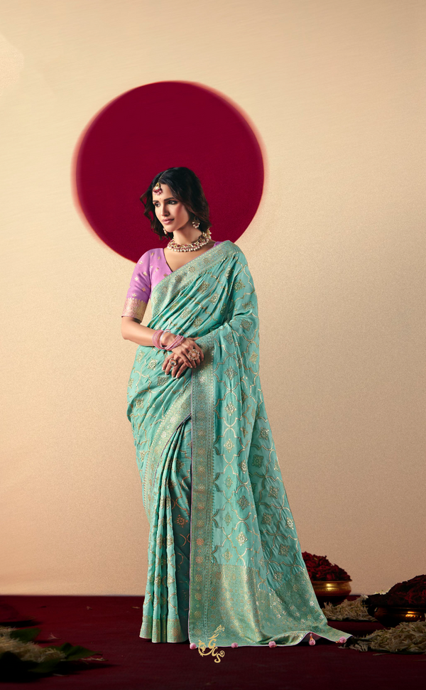 Pastel Sky Elegance | Vegan Muga Silk Saree