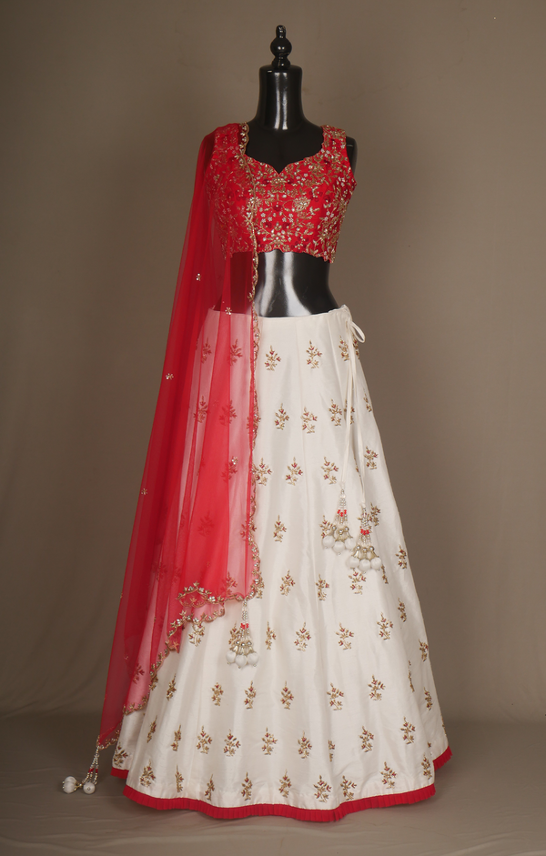 Vegan Raw Silk Lehenga with Zardosi And Cutdana Work