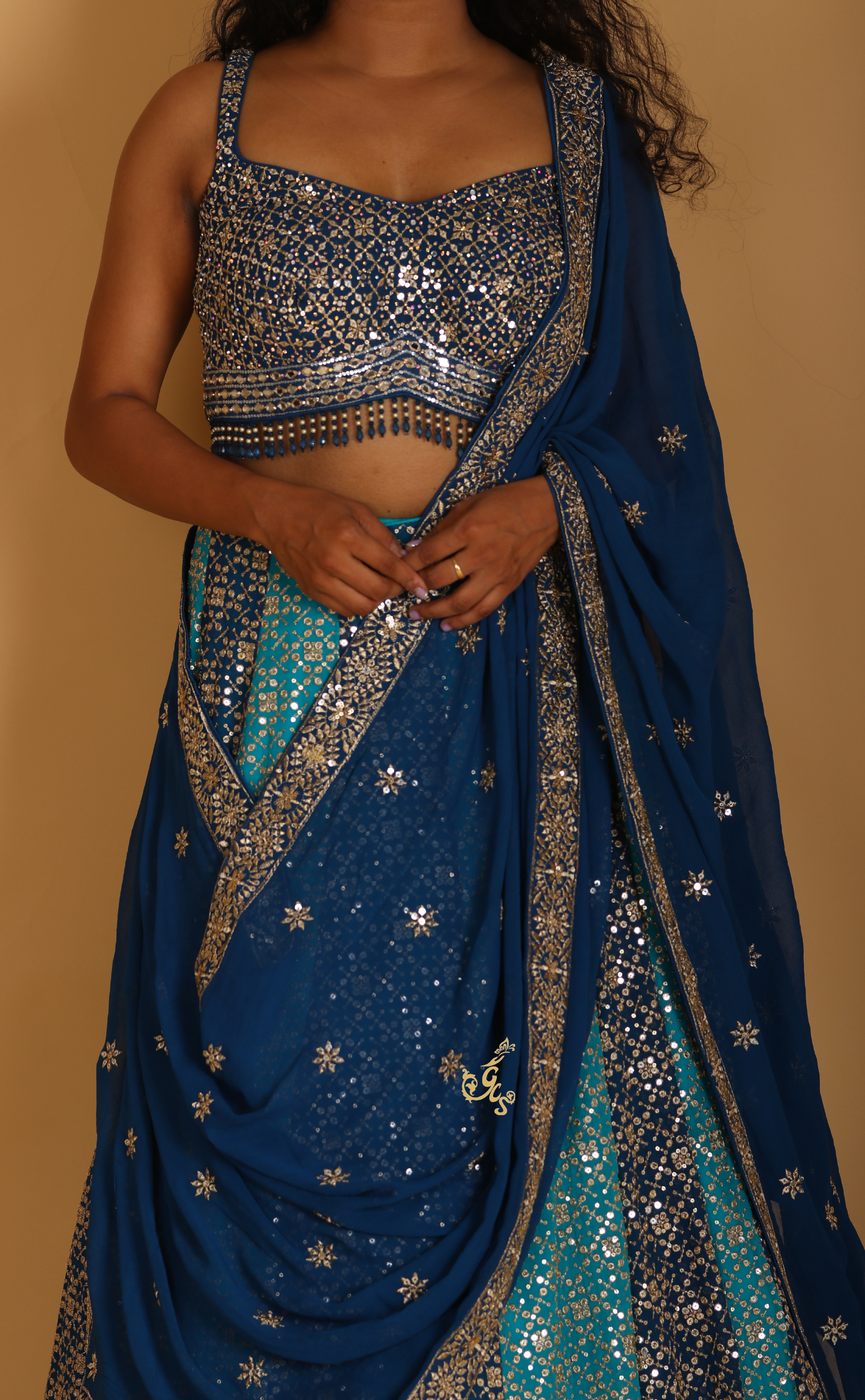 Blue Embroidery Lehenga In Vegan Georgette