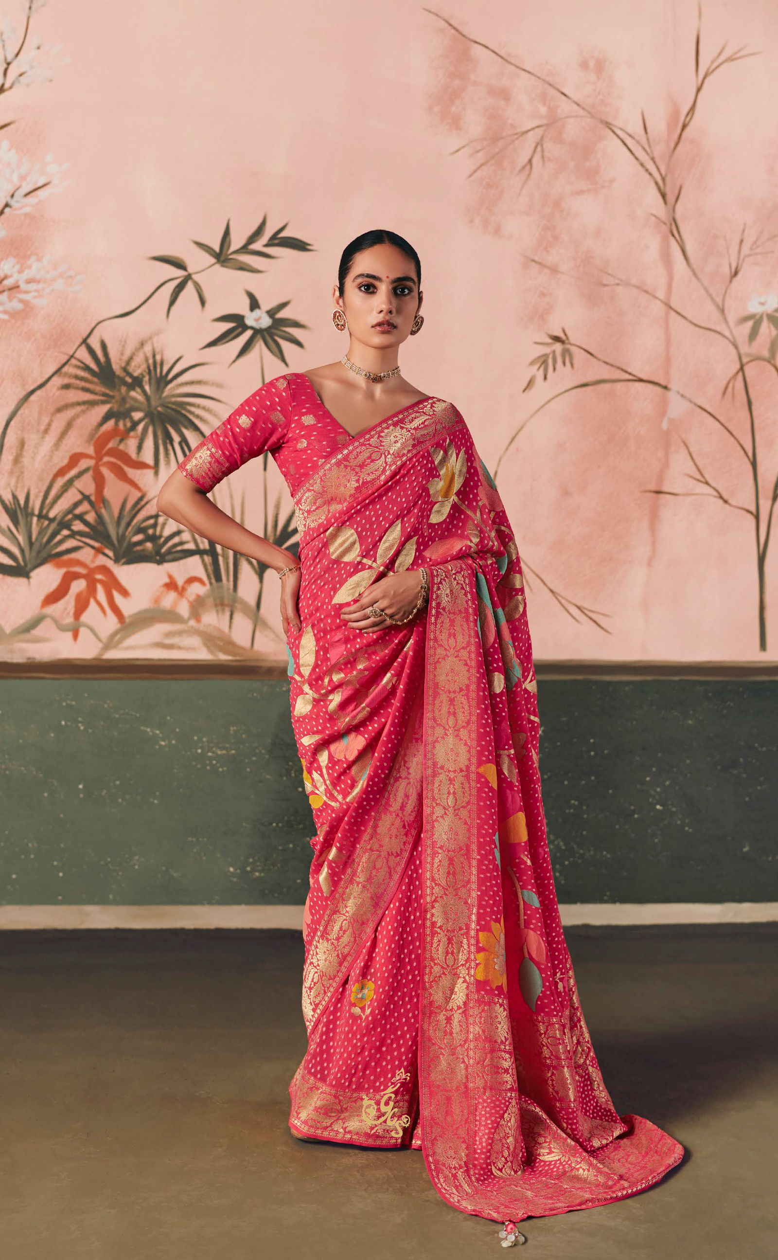 Pastle Pink Vegan Khaddi Georgette Bandhani