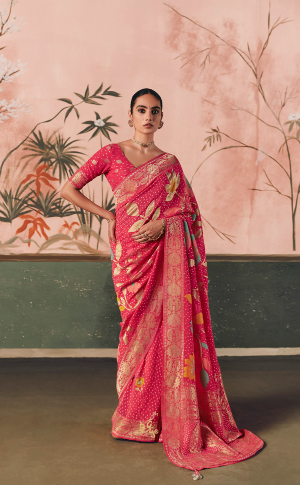 Pastle Pink Vegan Khaddi Georgette Bandhani