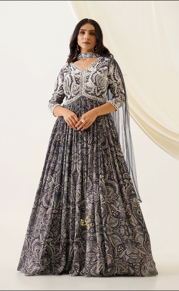 Vegan Georgette Gown With Resham Work