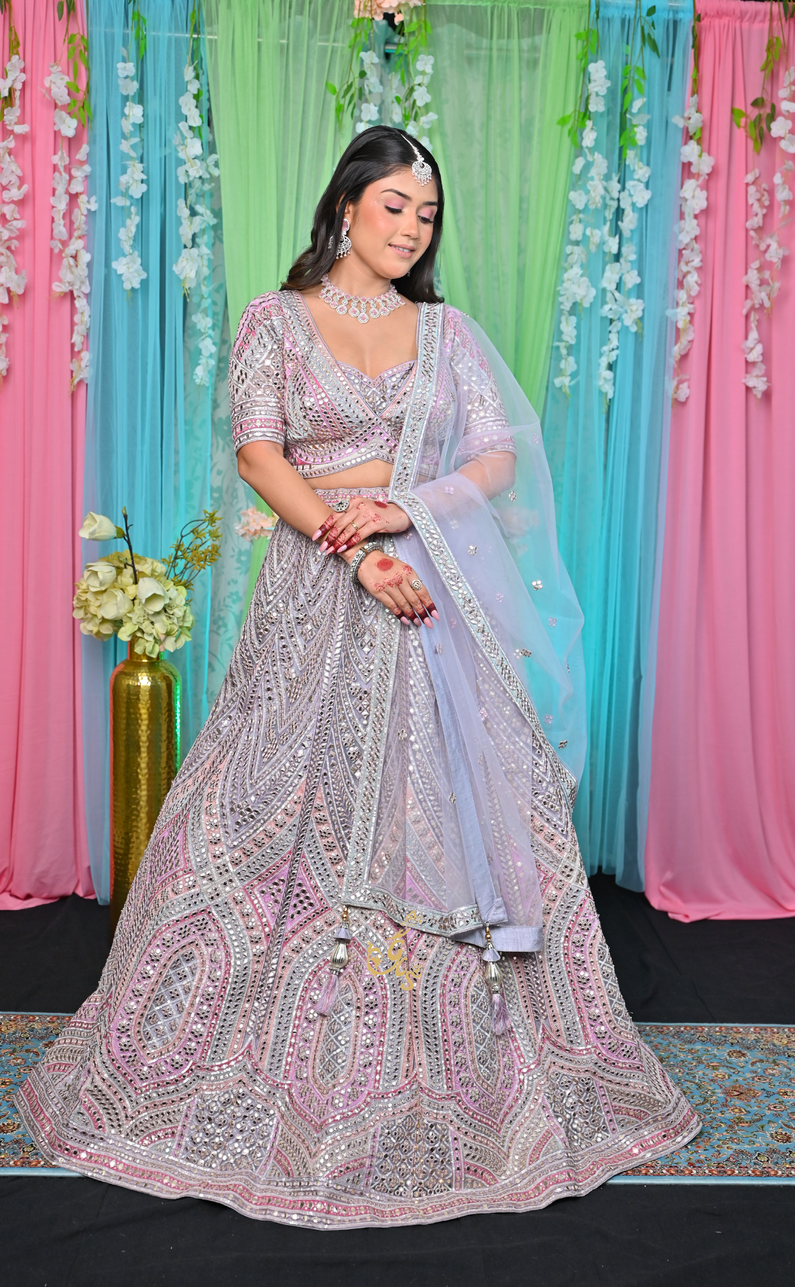 Light Lavender Net Vegan Lehenga