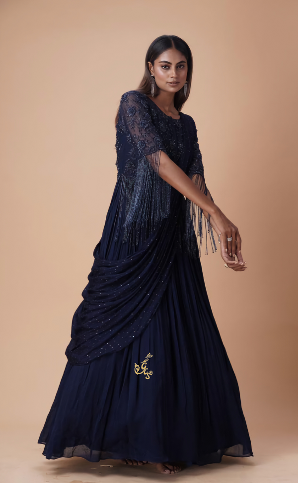 Vegan Georgette Gown With Sequins And Cutdana Work