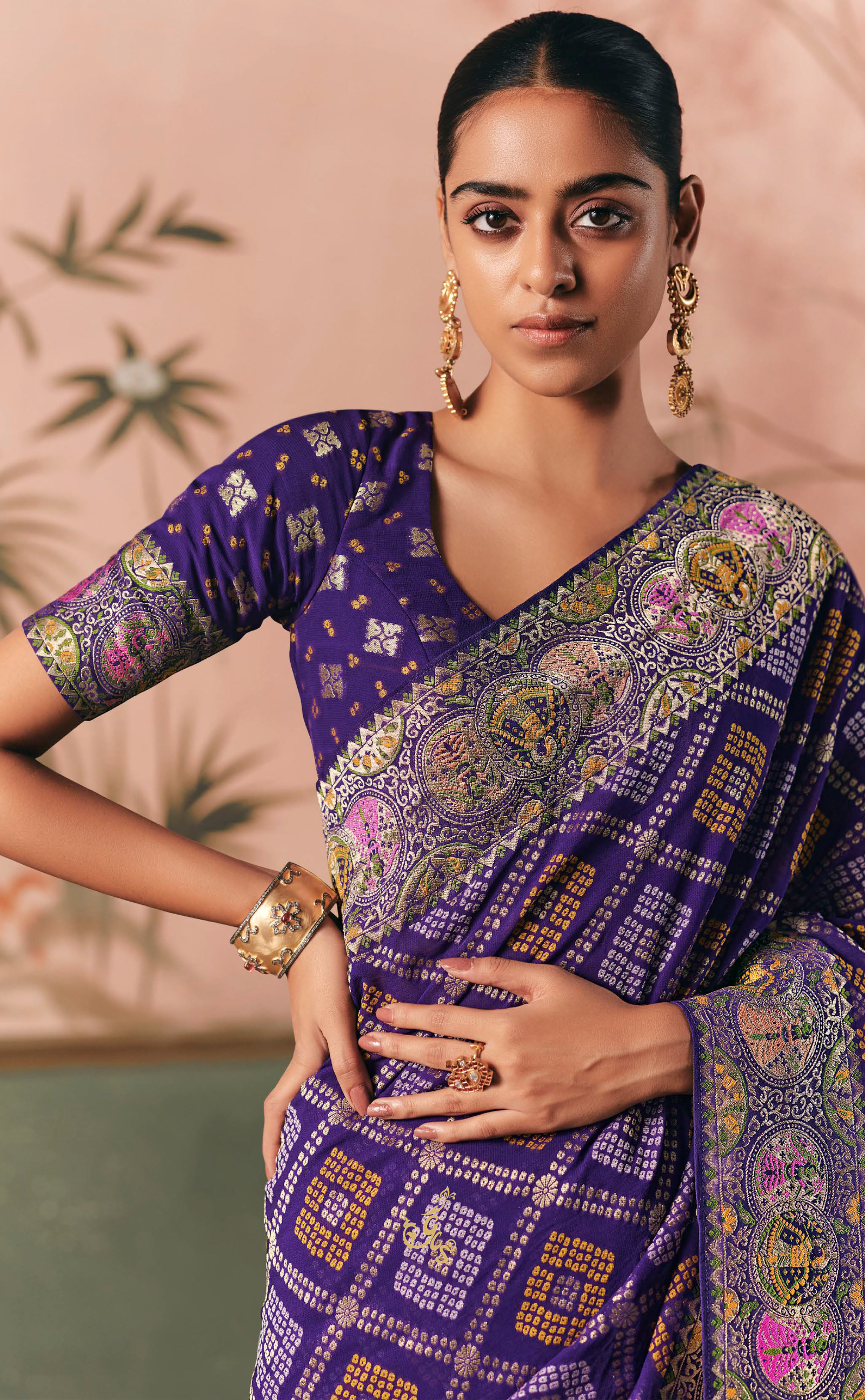 Plum Upada Vegan Khaddi Georgette Bandhani