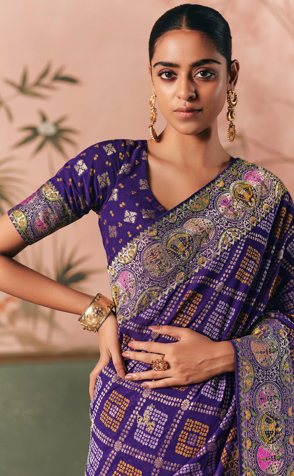 Plum Upada Vegan Khaddi Georgette Bandhani