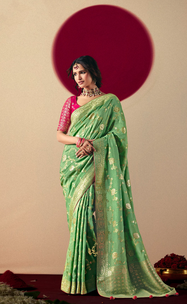 Pastel Pista Saree – Ethically Crafted Vegan Muga Silk