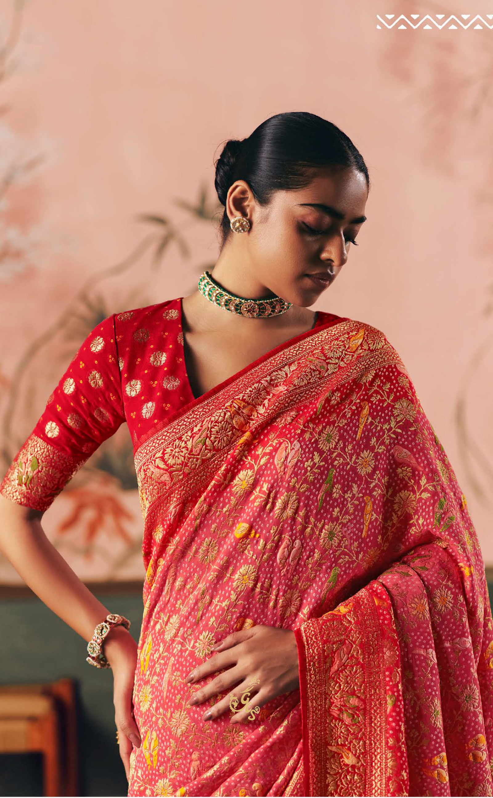 Pink Vegan Khaddi Georgette Bandhani