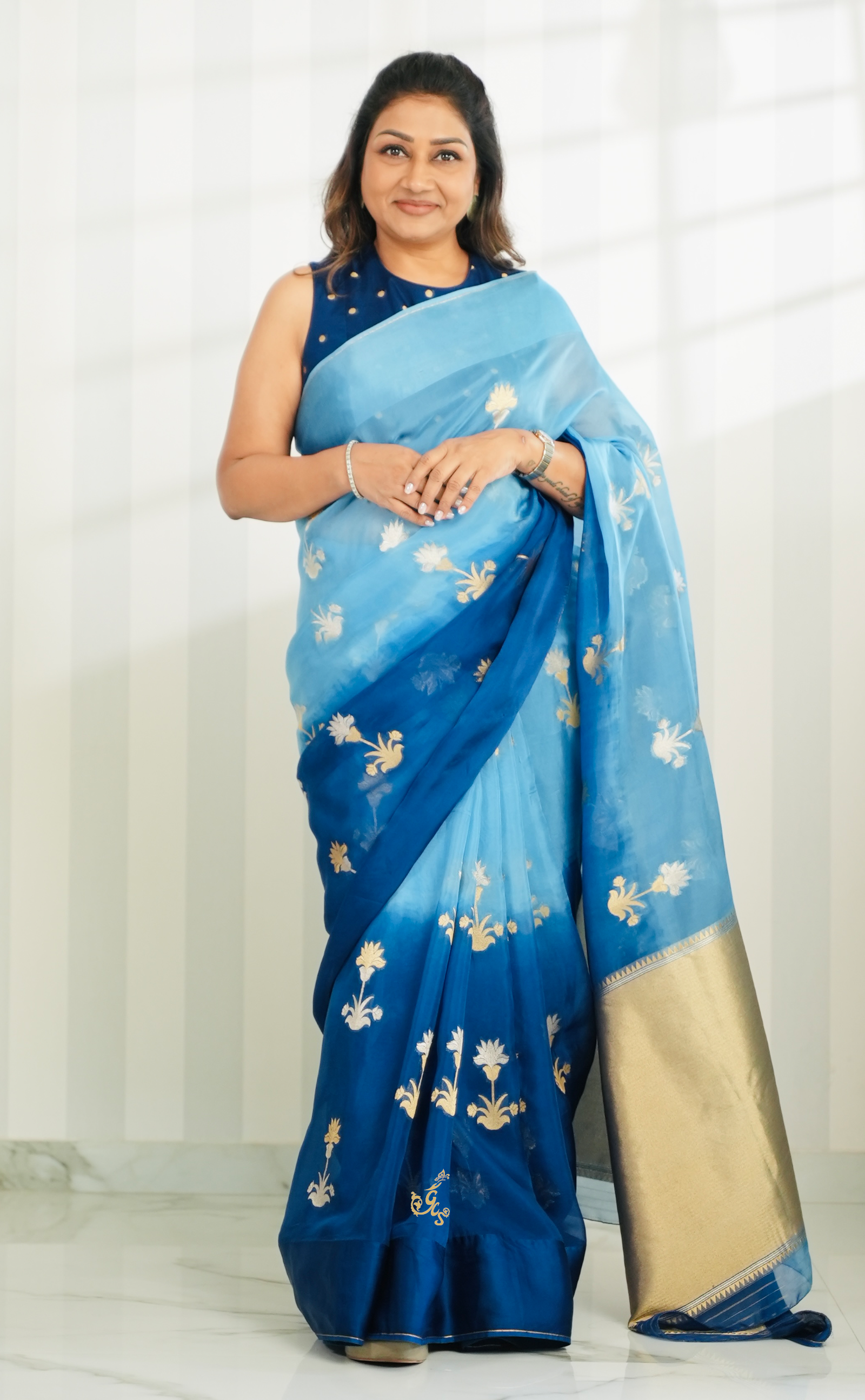 Ombré Midnight Blue Shaded Tencel Vegan Silk Soft Saree