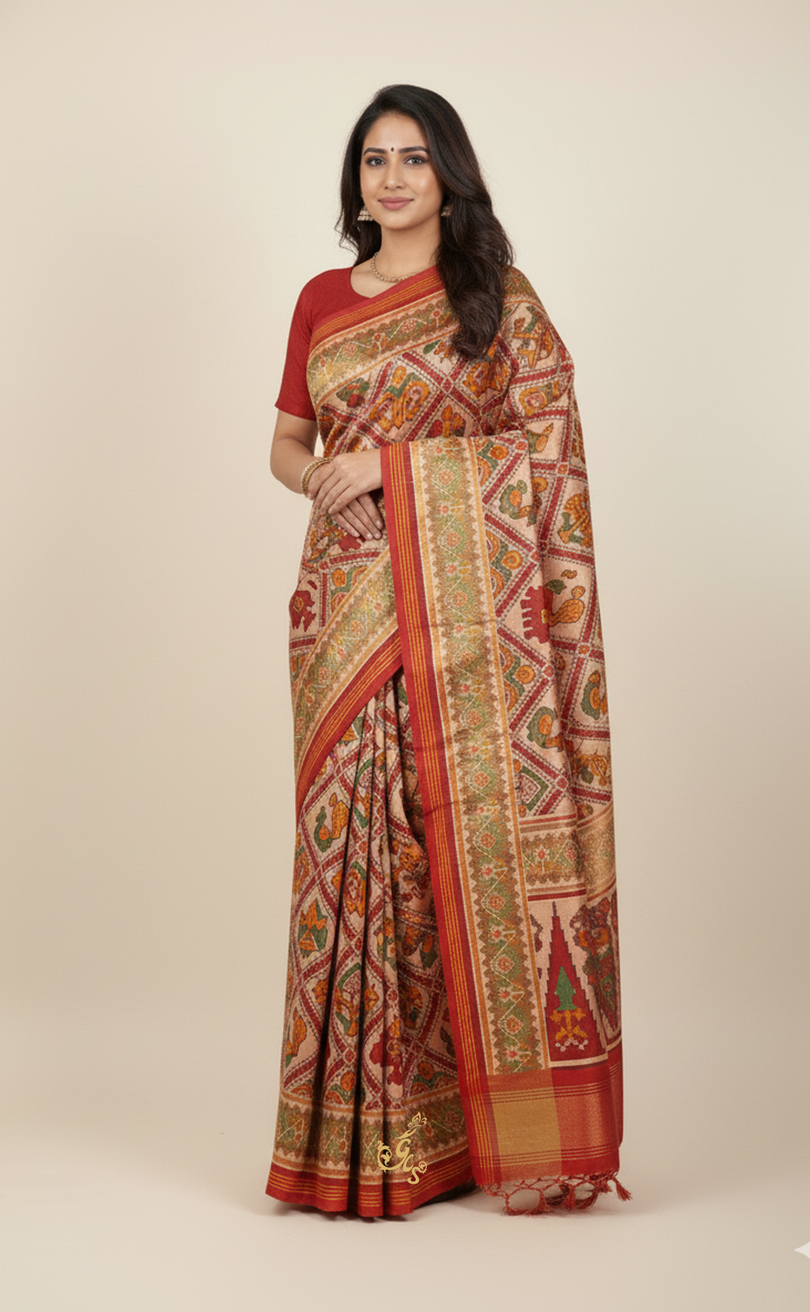 Exquisite Off-White & Red Ikkat Patola – Vegan Silk