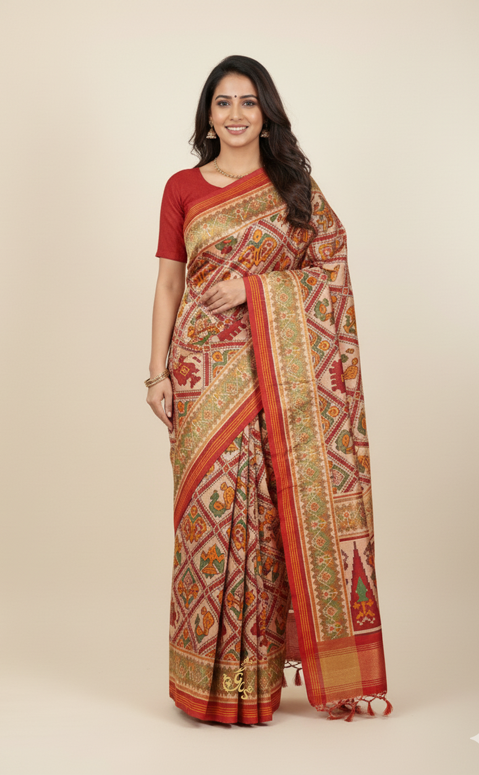 Exquisite Off-White & Red Ikkat Patola – Vegan Silk