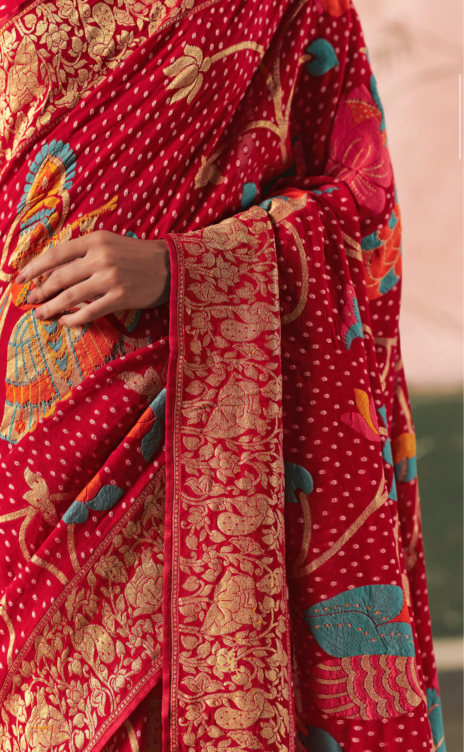 Red Upada Vegan Khaddi Georgette Bandhani
