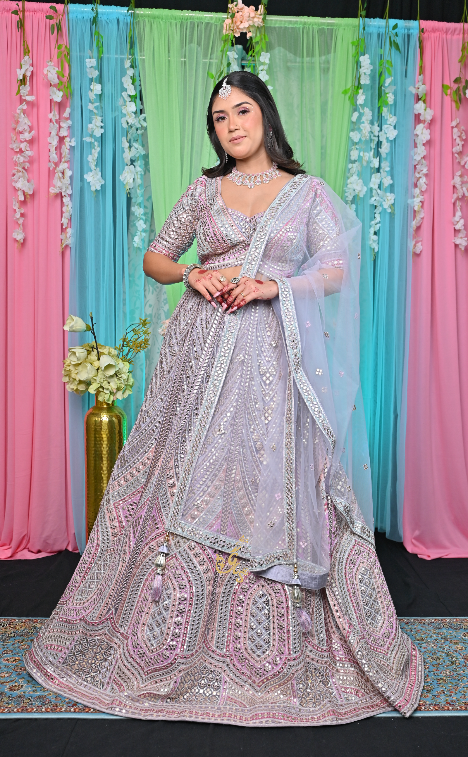 Light Lavender Net Vegan Lehenga