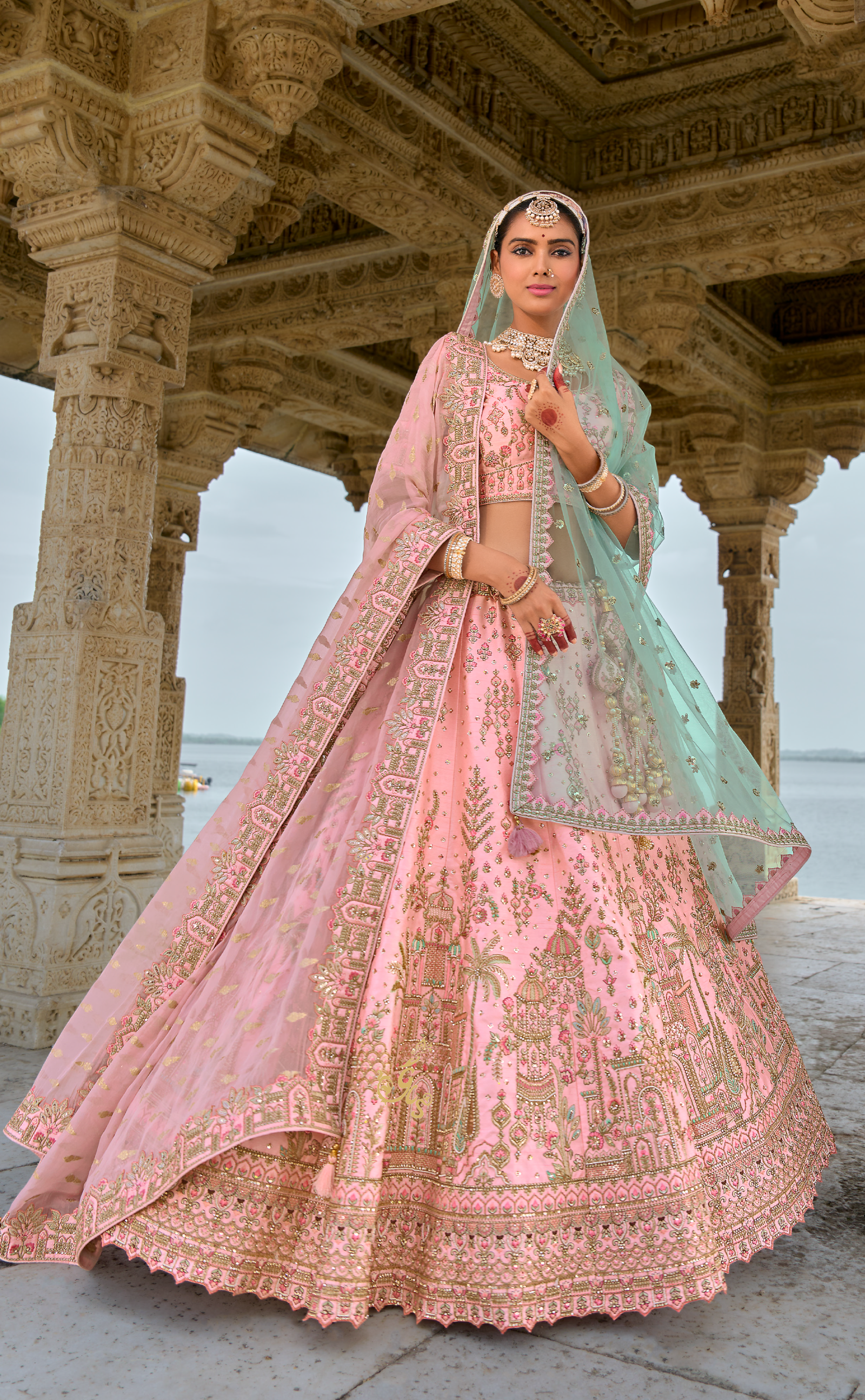 Paste Pink Vegan Silk Lehenga With Stunning Madhubani Design.