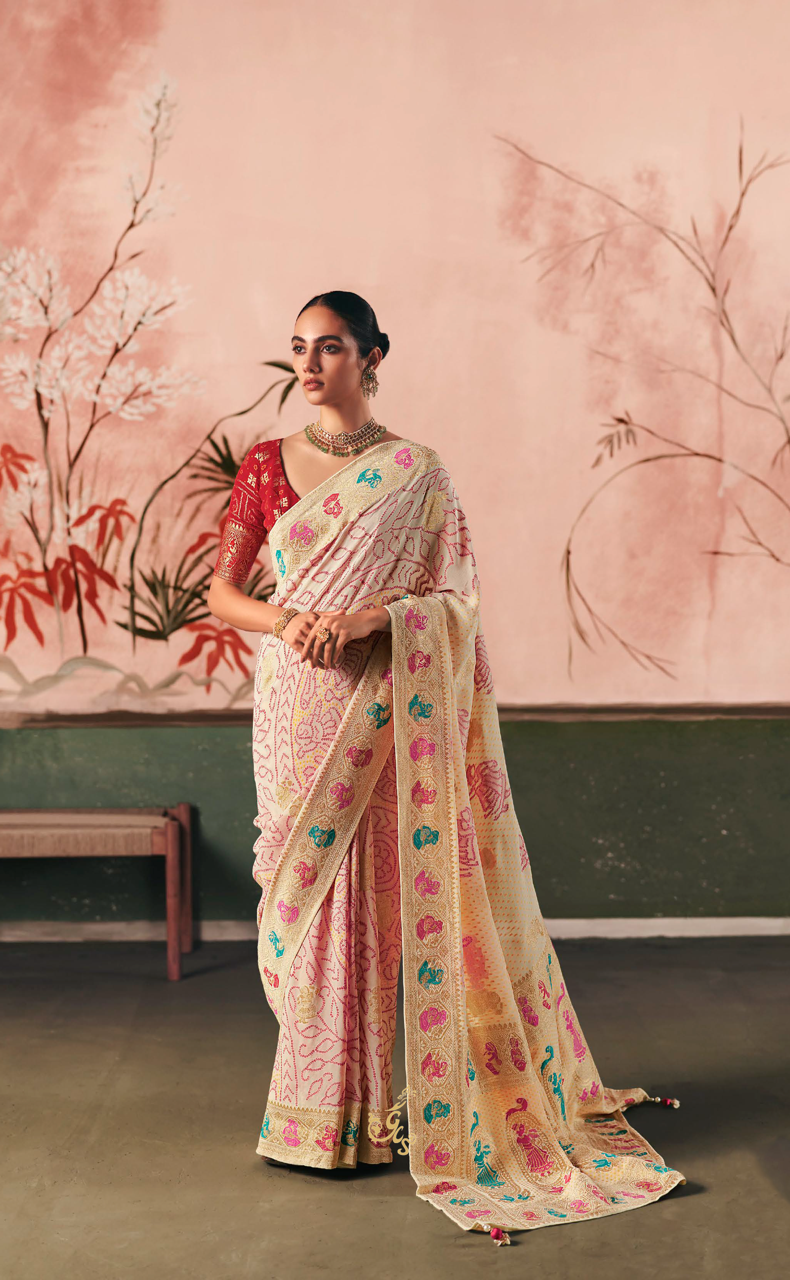 Off-White Upada Vegan Khaddi Georgette Bandhani