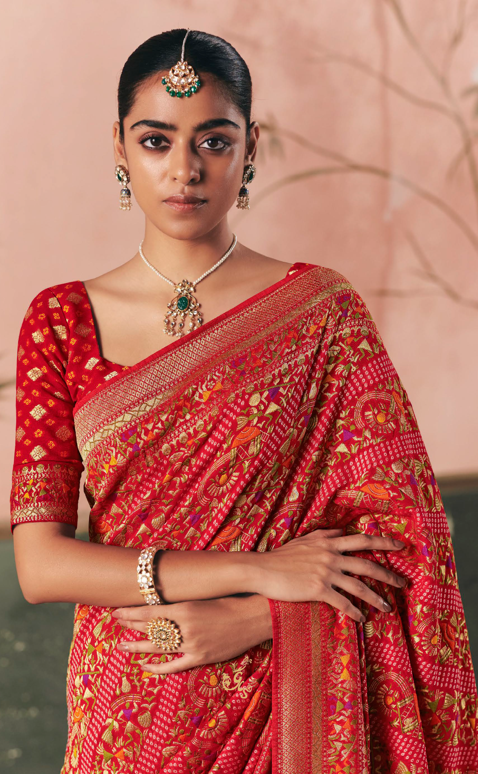 Royal Red Upada Vegan Khaddi Georgette Bandhani