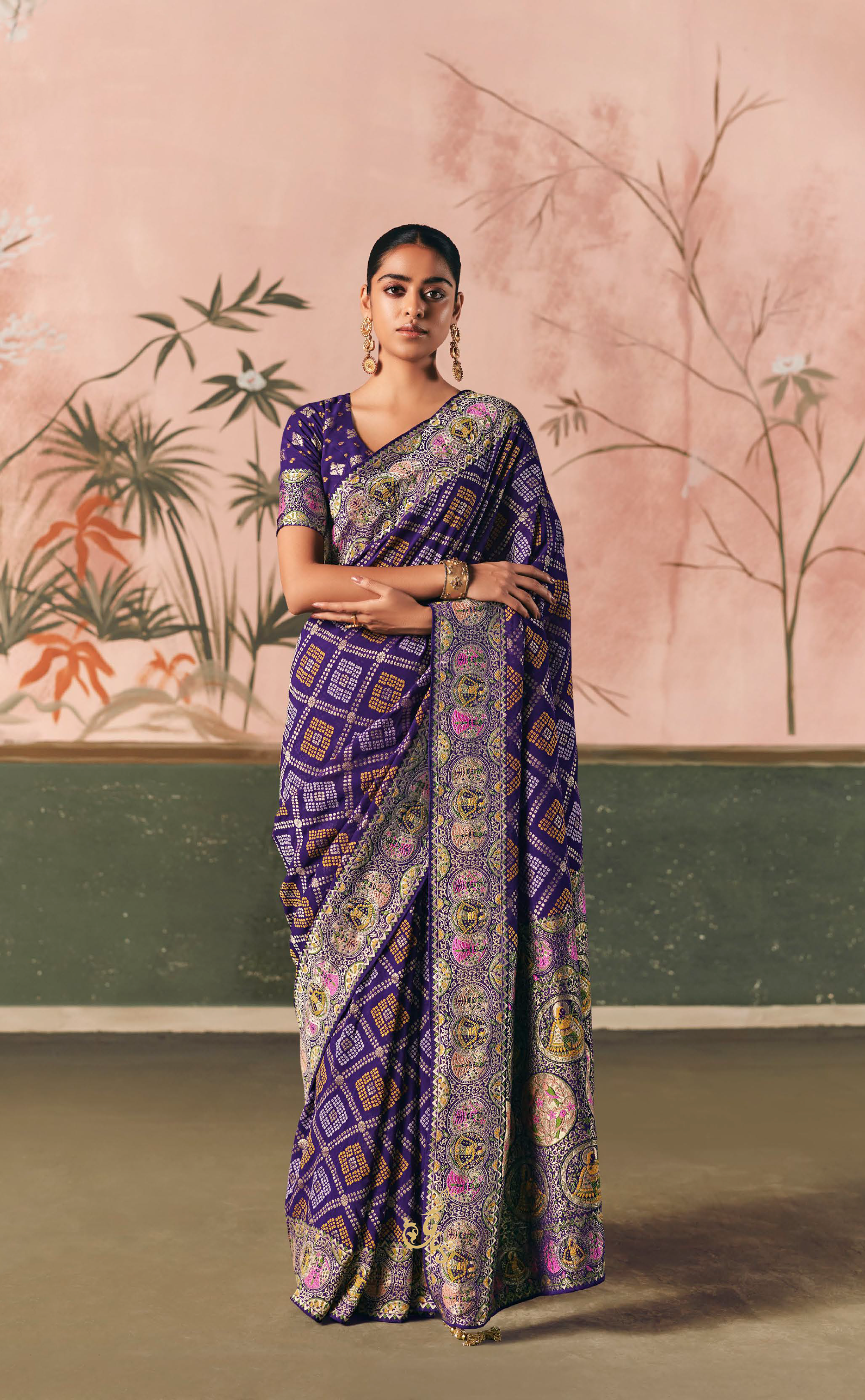 Plum Upada Vegan Khaddi Georgette Bandhani