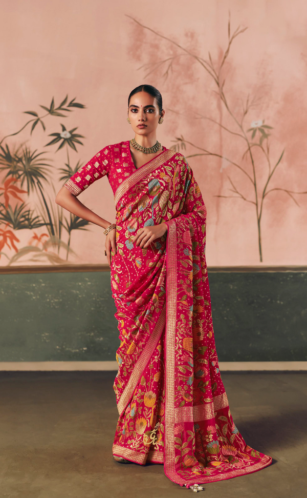 Rani Pink Vegan Khaddi Georgette Bandhani