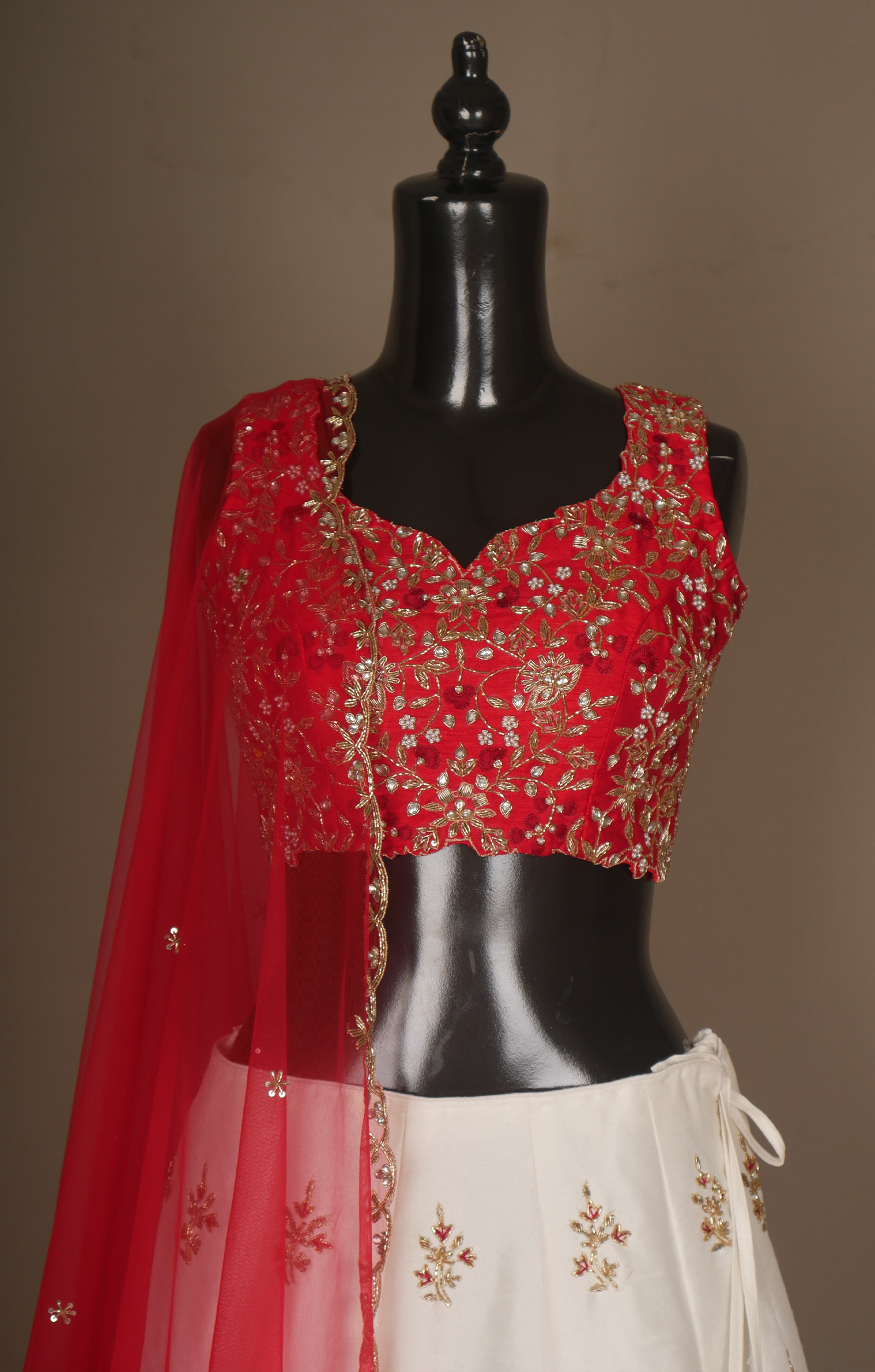 Vegan Raw Silk Lehenga with Zardosi And Cutdana Work