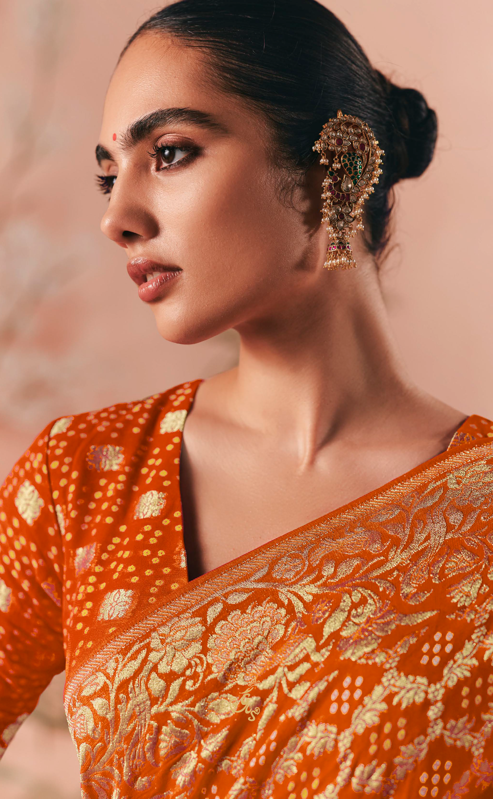 Orange Vegan Khaddi Georgette Bandhani