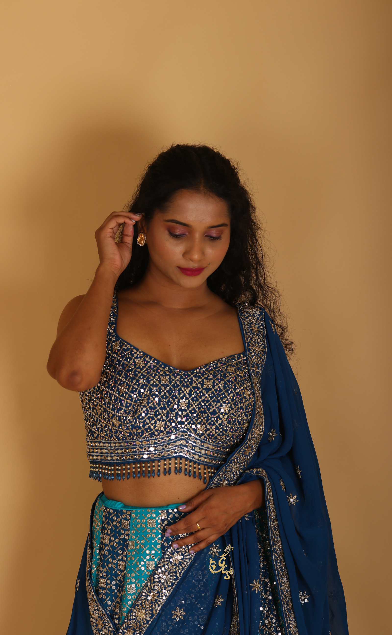 Blue Embroidery Lehenga In Vegan Georgette