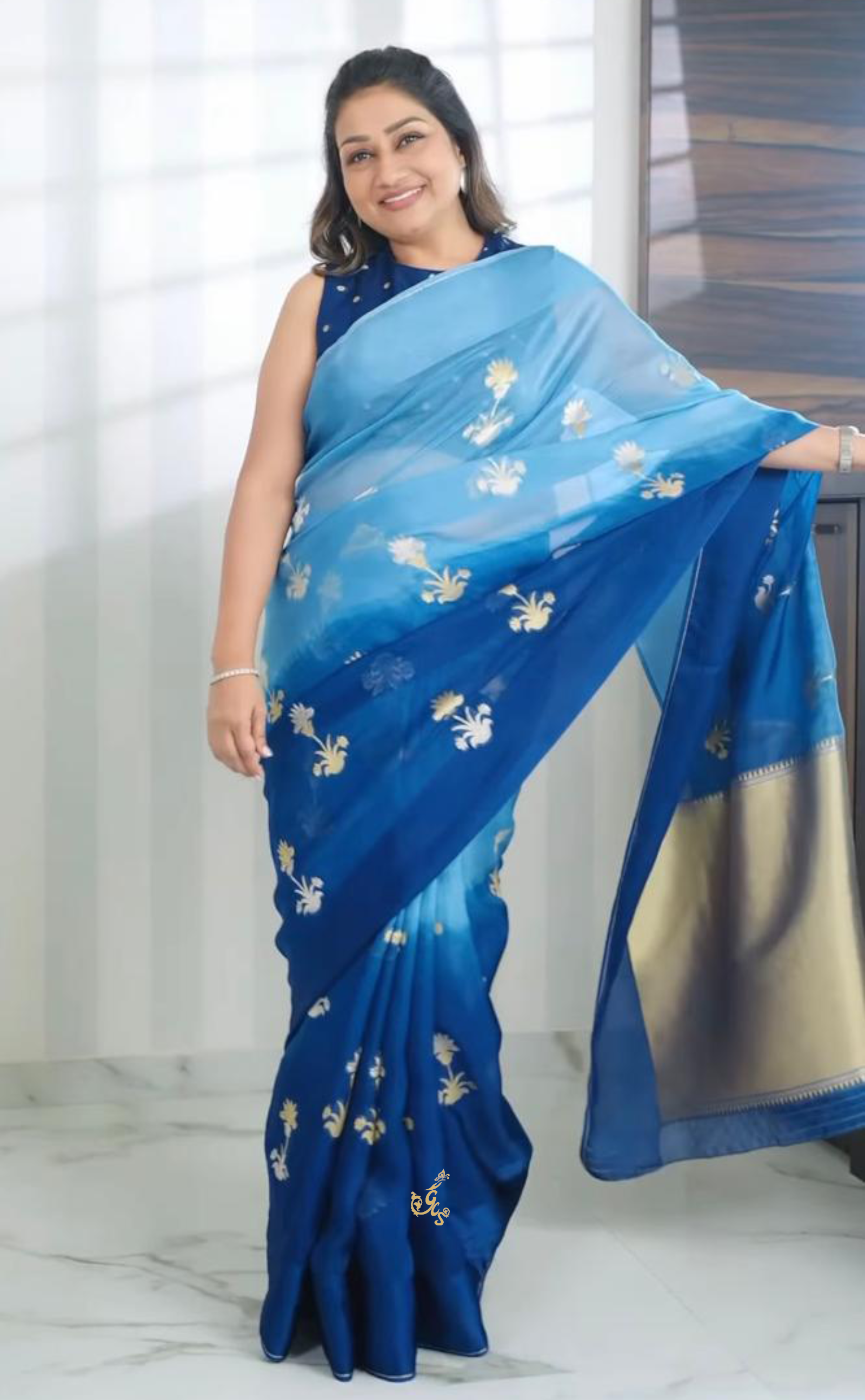 Ombré Midnight Blue Shaded Tencel Vegan Silk Soft Saree