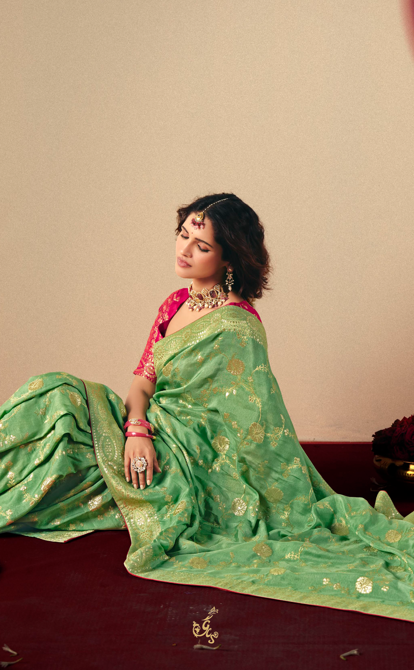 Pastel Pista Saree – Ethically Crafted Vegan Muga Silk