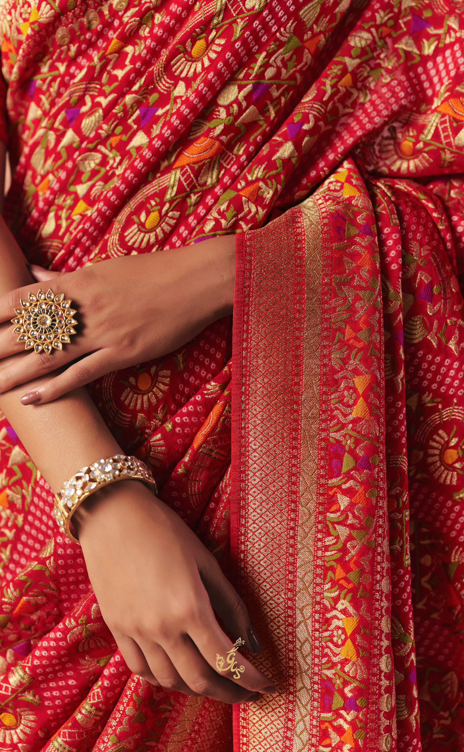 Royal Red Upada Vegan Khaddi Georgette Bandhani