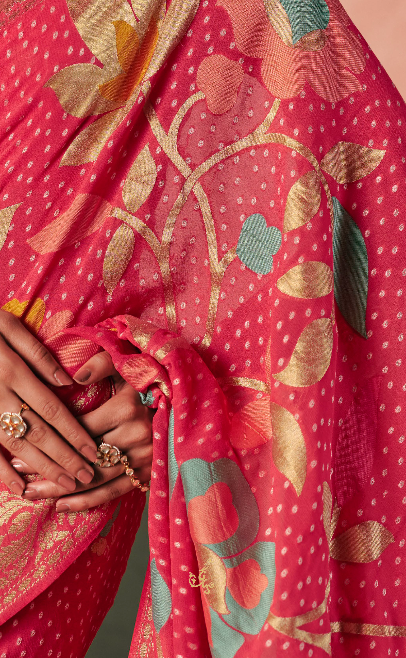 Pastle Pink Vegan Khaddi Georgette Bandhani