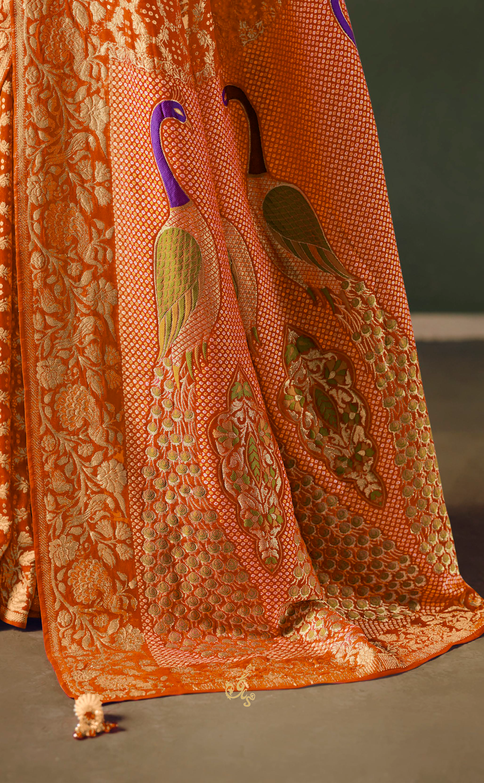 Orange Vegan Khaddi Georgette Bandhani