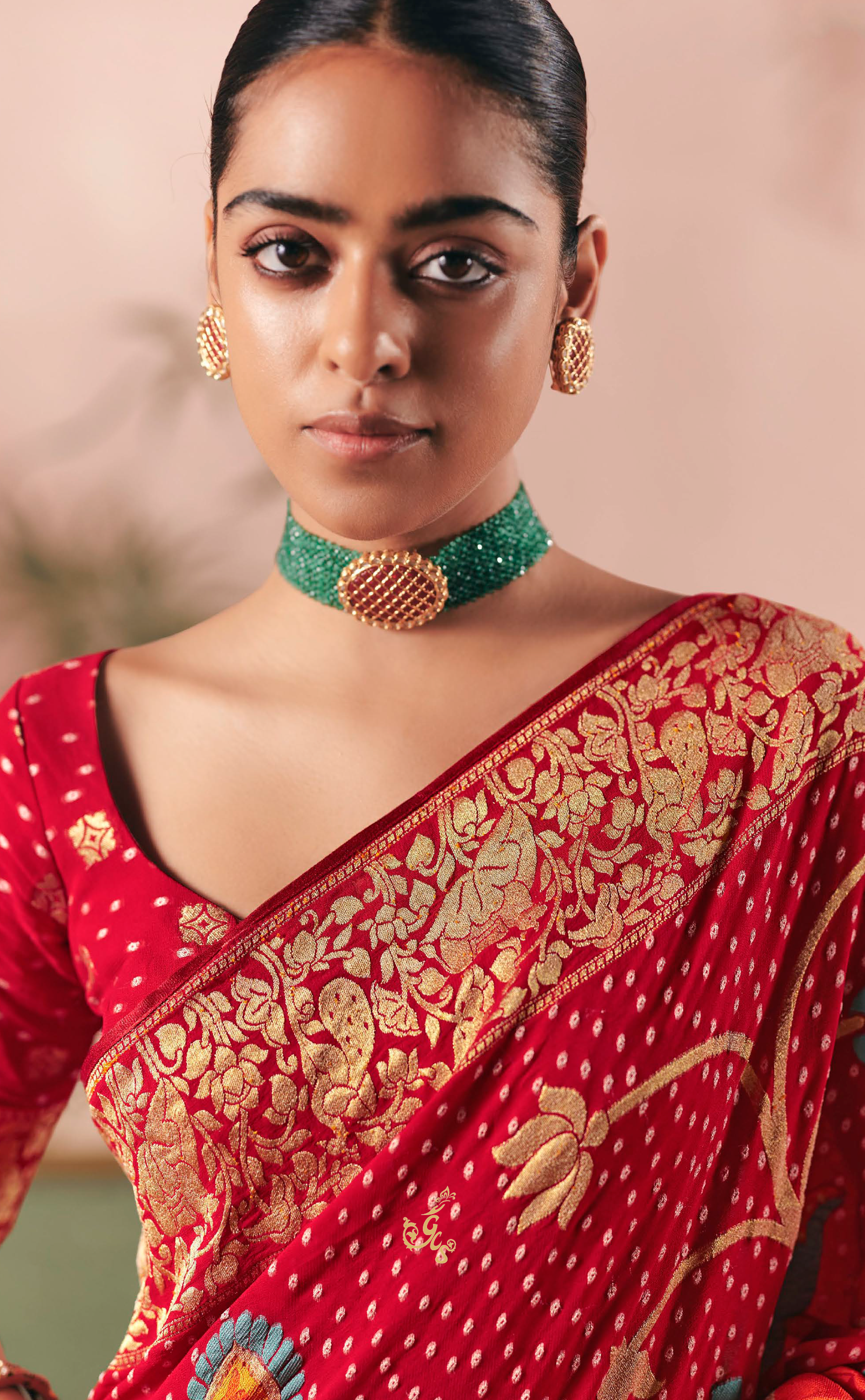 Red Upada Vegan Khaddi Georgette Bandhani