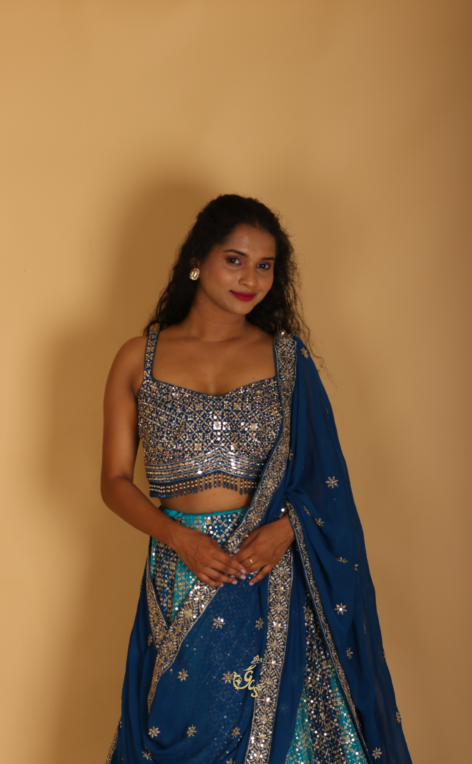 Blue Embroidery Lehenga In Vegan Georgette