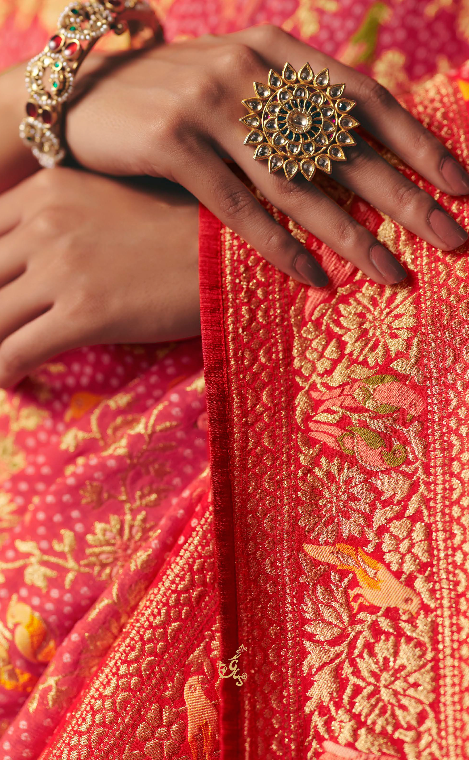 Pink Vegan Khaddi Georgette Bandhani