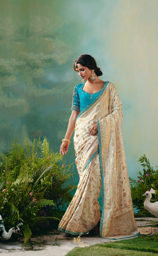 Elegant Off-White Vegan Muga Silk Saree – Sustainable Luxury