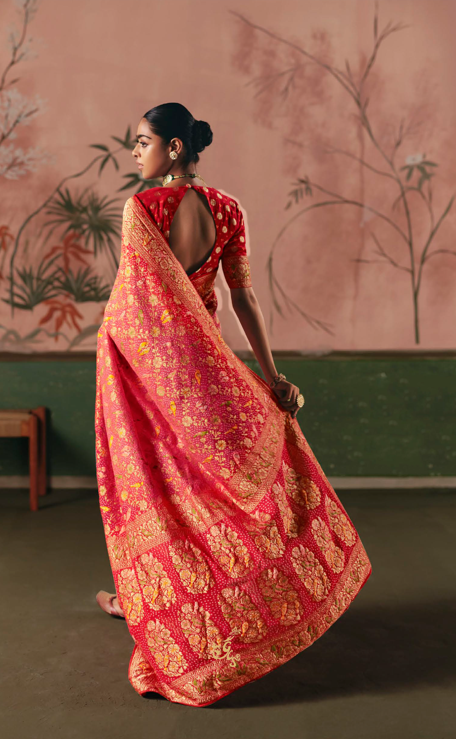 Pink Vegan Khaddi Georgette Bandhani