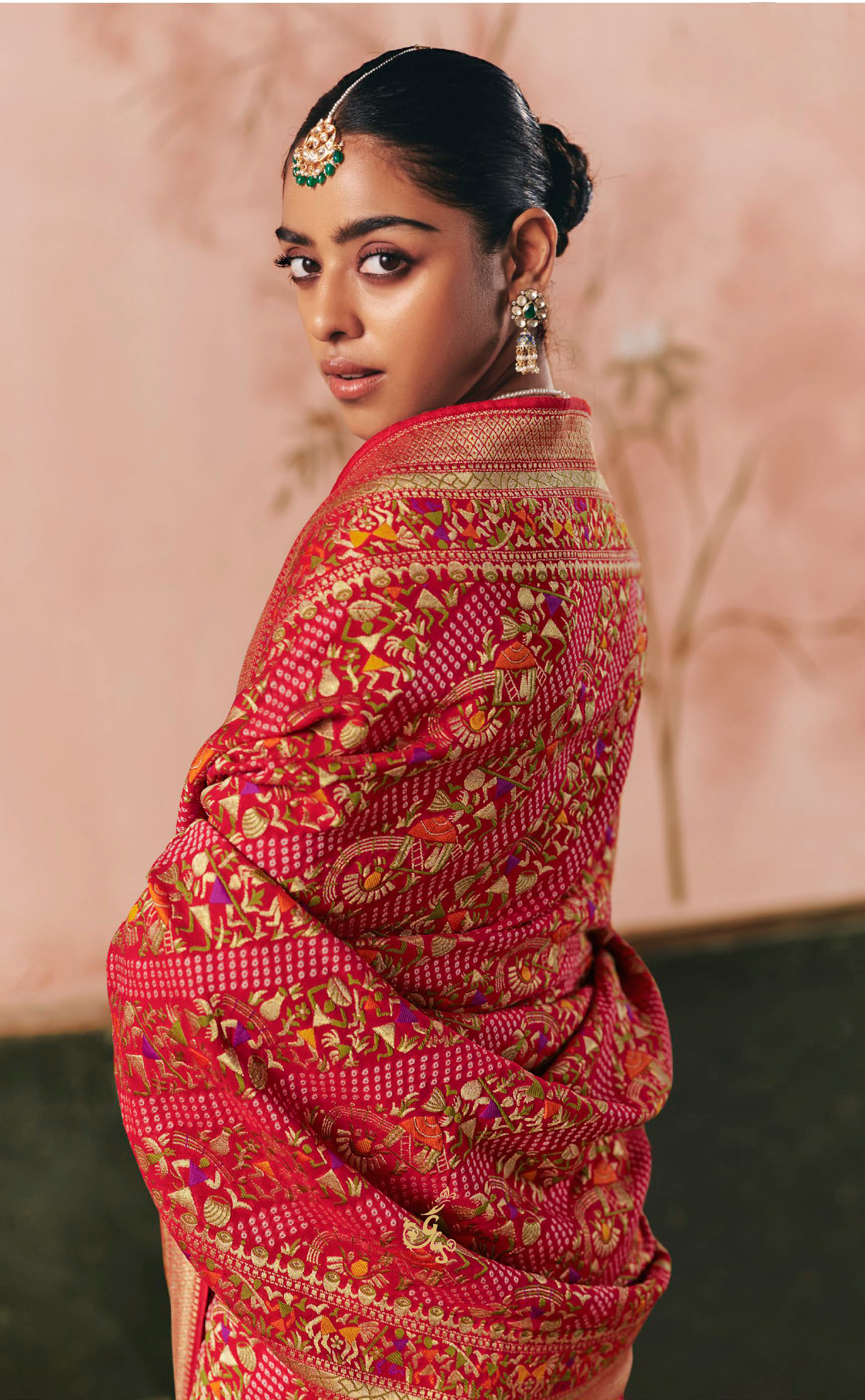 Royal Red Upada Vegan Khaddi Georgette Bandhani