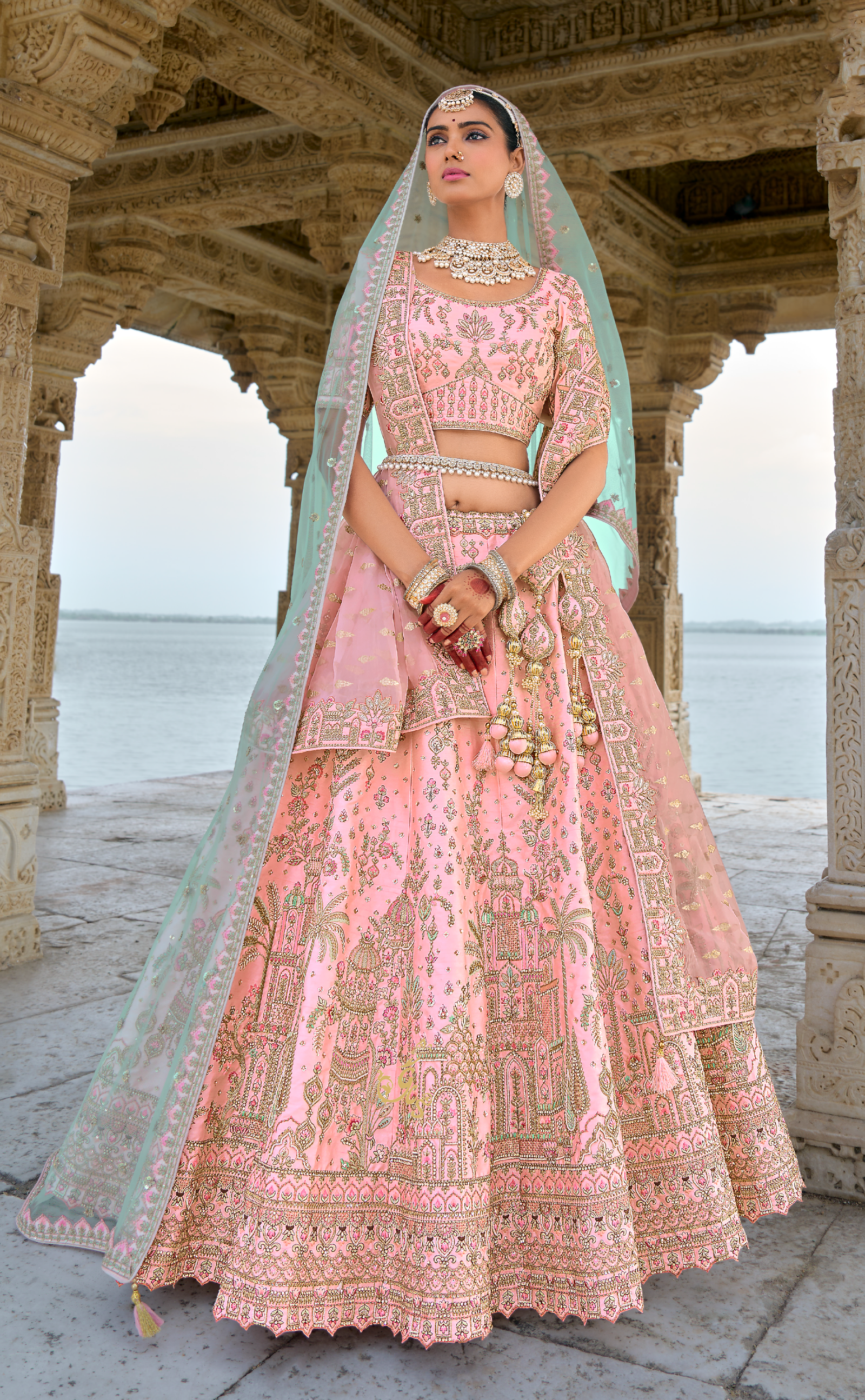 Paste Pink Vegan Silk Lehenga With Stunning Madhubani Design.