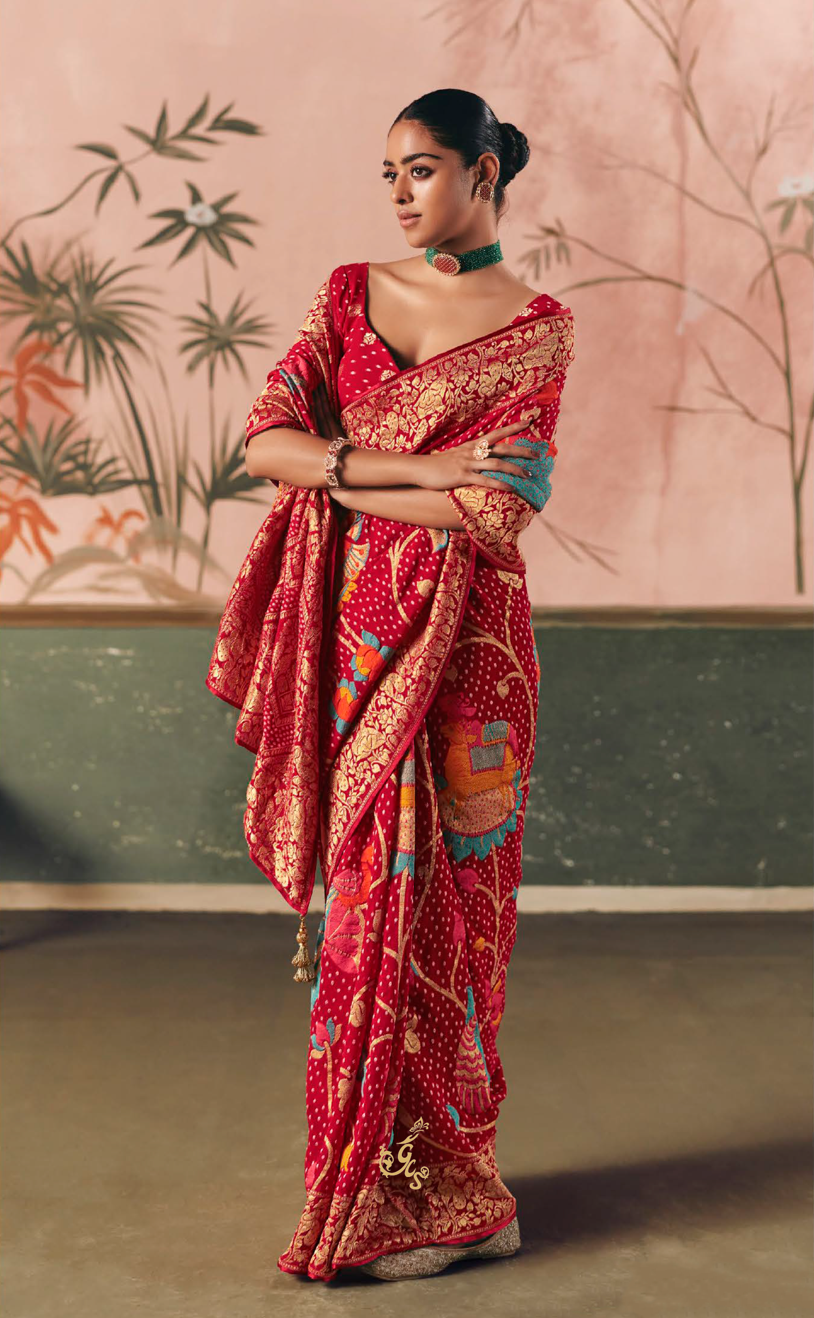 Red Upada Vegan Khaddi Georgette Bandhani